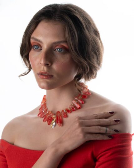 Handcrafted Radiance Necklace featuring chalcedony stones and gold-tone plated design with crystals