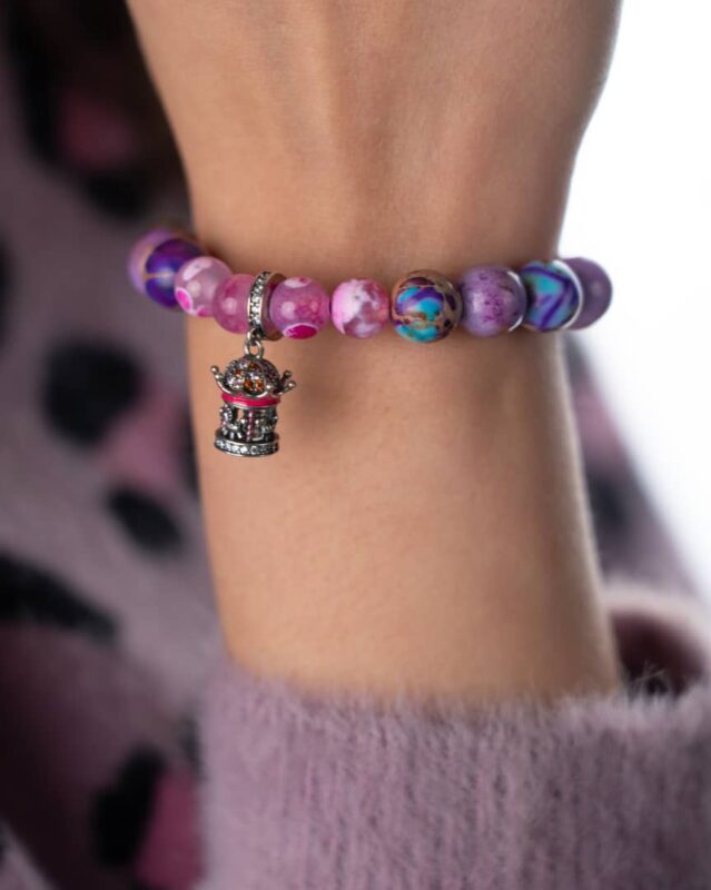 Handcrafted Piazza della Repubblica Bracelet with watercolor jade, golden purple jade, and amethyst gemstones