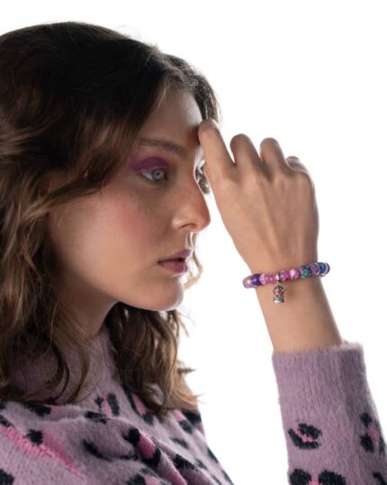 Handcrafted Piazza della Repubblica Bracelet with watercolor jade, golden purple jade, and amethyst gemstones