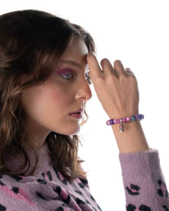 Handcrafted Piazza della Repubblica Bracelet with watercolor jade, golden purple jade, and amethyst gemstones